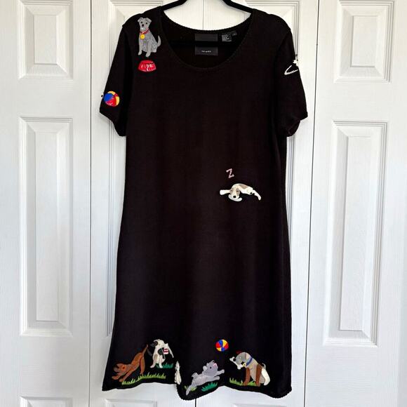 Michael Simon Dresses & Skirts - Vintage 1999 Michael Simon Dog Sweater Dress Black 3D Applique L Wearable Art
